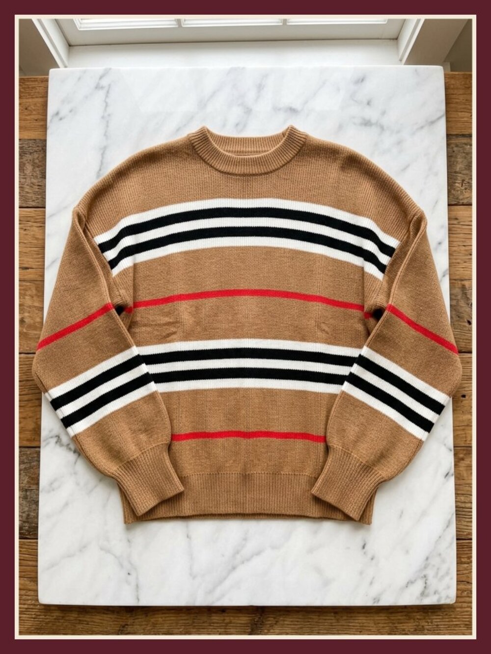 Women's Oversized Striped Knit Sweater Crewneck Long Sleeve Pullover Fall
